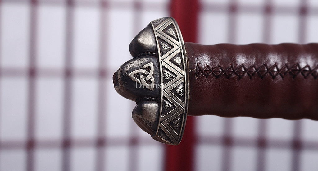 35 inches Damascus Folded Steel European Sword Battle Ready Brown Leather Sheath Double Edge Sword Stainless Steel Fittings