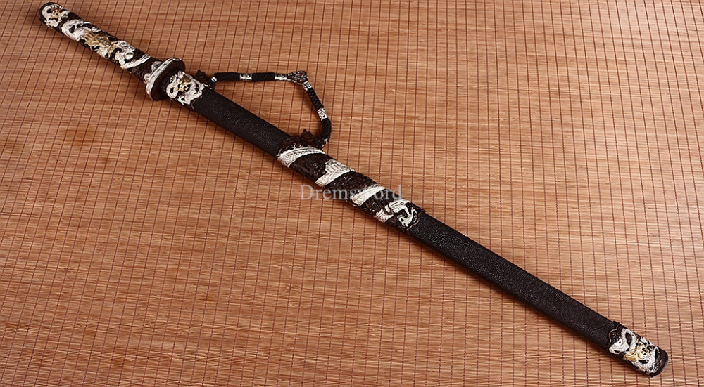 Handmade Self-refined Folded Steel Jian 剑 Traditional Chinese Jian Sword Battle Ready Sharp Black Rayskin Sheath for Collection