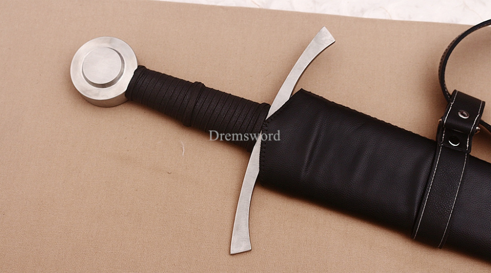 39 inches 9260 Spring Steel European Sword Battle Ready Leather Sheath Double Edge Sword Stainless Steel Fittings
