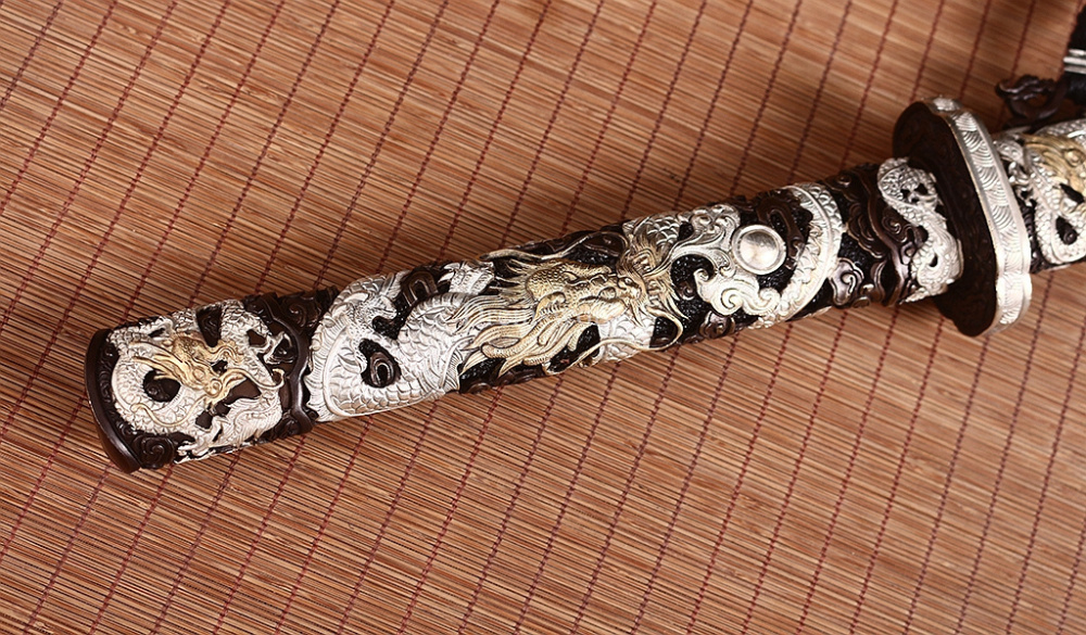 Handmade Self-refined Folded Steel Jian 剑 Traditional Chinese Jian Sword Battle Ready Sharp Black Rayskin Sheath for Collection