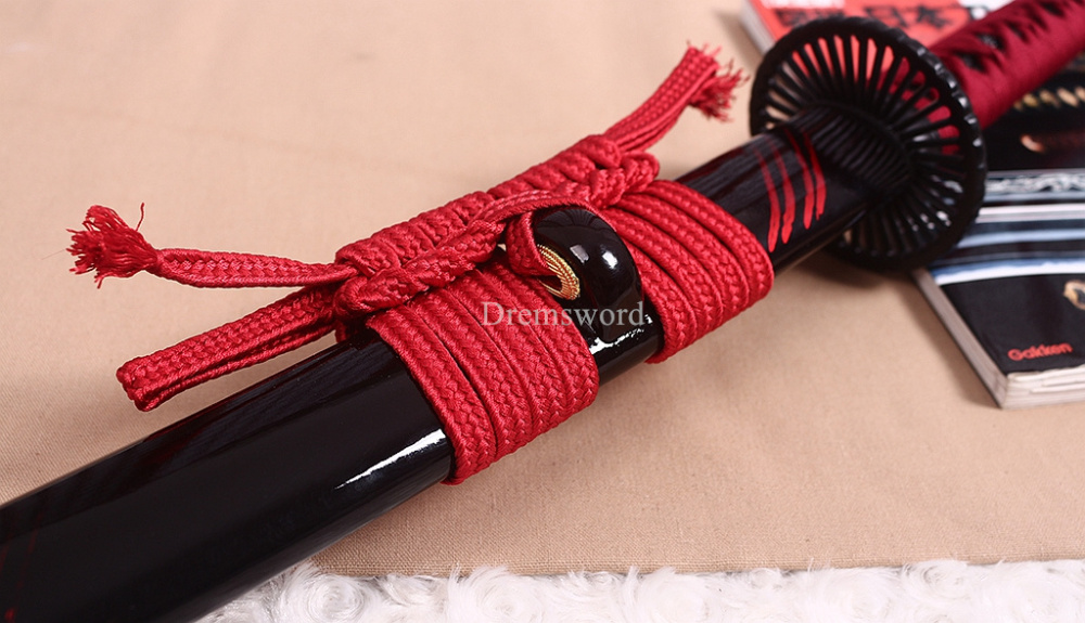 Handmade 9260 Spring Steel Katana Japanese Samurai Functional Red Sword Full Tang Unokubi Zukuri for Battle