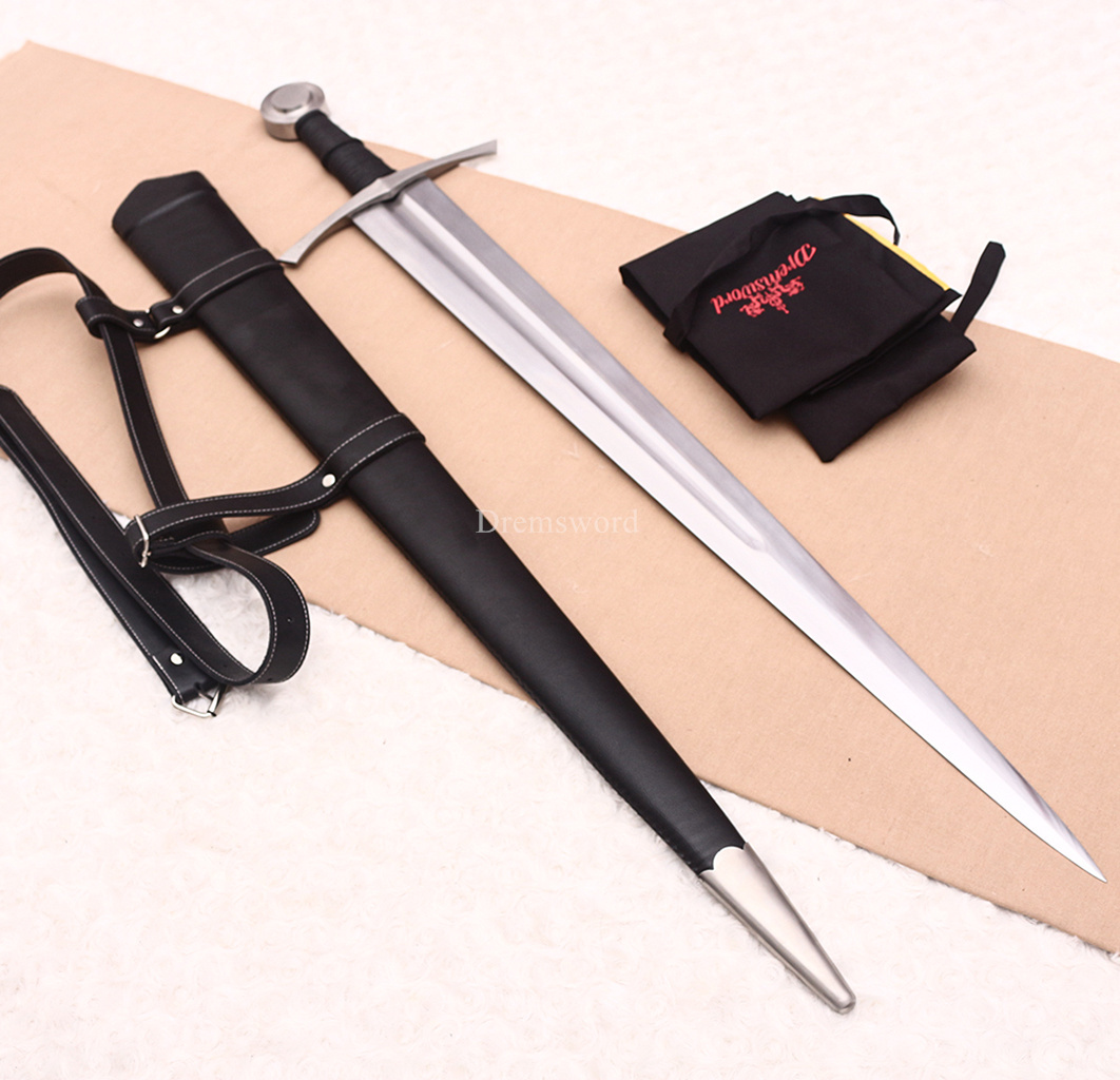 39 inches 9260 Spring Steel European Sword Battle Ready Leather Sheath Double Edge Sword Stainless Steel Fittings