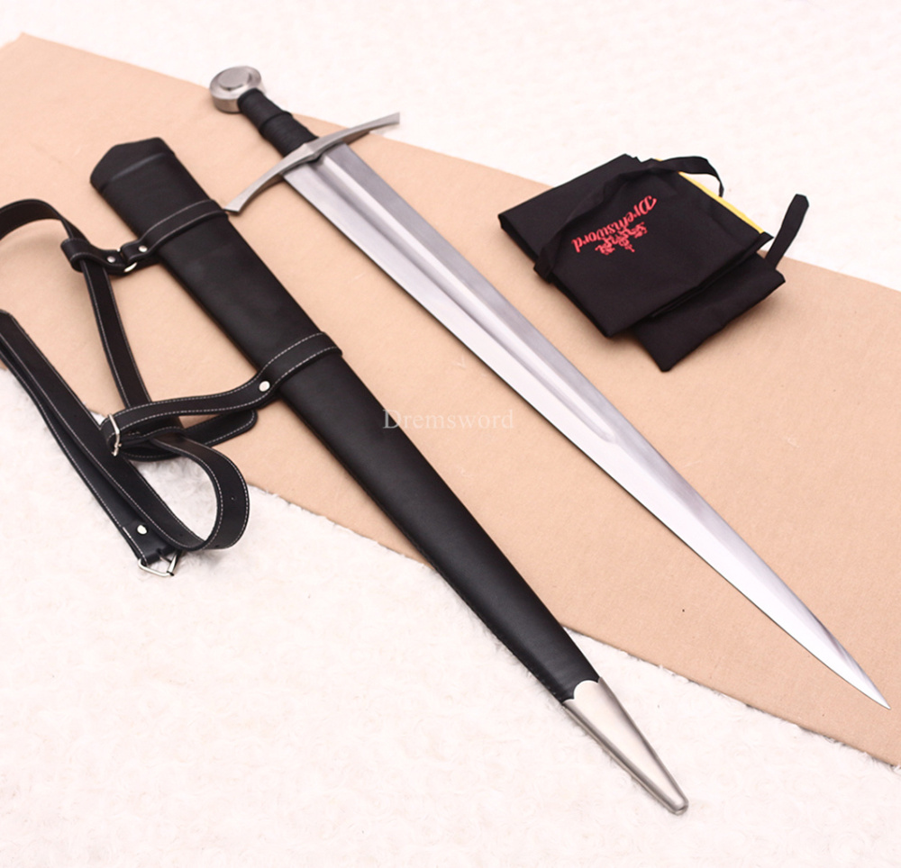 39 inches 9260 Spring Steel European Sword Battle Ready Leather Sheath Double Edge Sword Stainless Steel Fittings