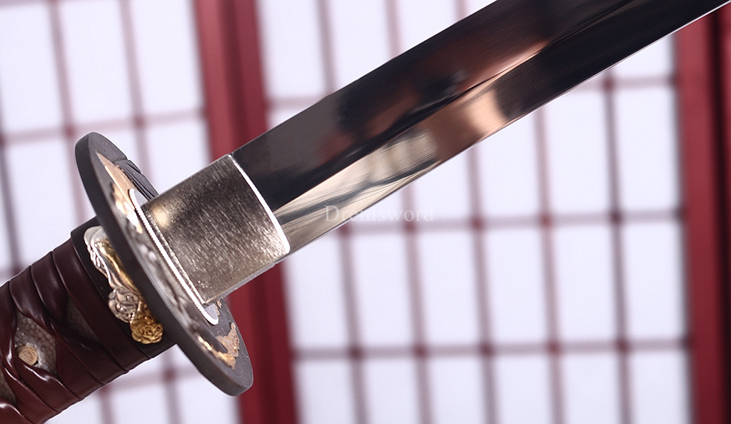 Handmade 9260 Spring Steel Wakizashi Japanese Samurai Functional Sword Full Tang Kogarasu-Maru Zukuri Red