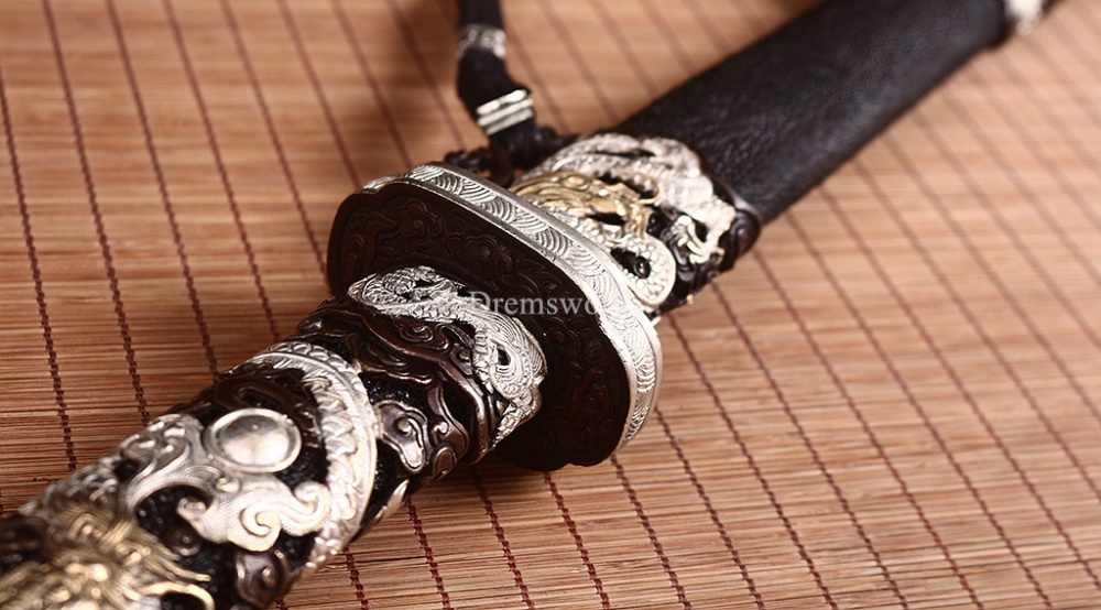 Handmade Self-refined Folded Steel Jian 剑 Traditional Chinese Jian Sword Battle Ready Sharp Black Rayskin Sheath for Collection