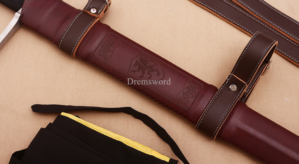 47 inches 9260 Spring Steel European Sword Battle Ready Leather Sheath Double Edge Sword Stainless Steel Fittings
