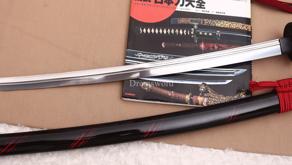 Handmade 9260 Spring Steel Katana Japanese Samurai Functional Red Sword Full Tang Unokubi Zukuri for Battle