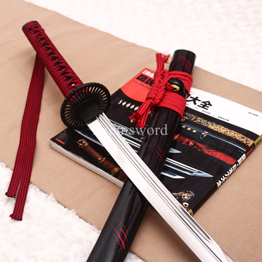 Handmade 9260 Spring Steel Katana Japanese Samurai Functional Red Sword Full Tang Unokubi Zukuri for Battle