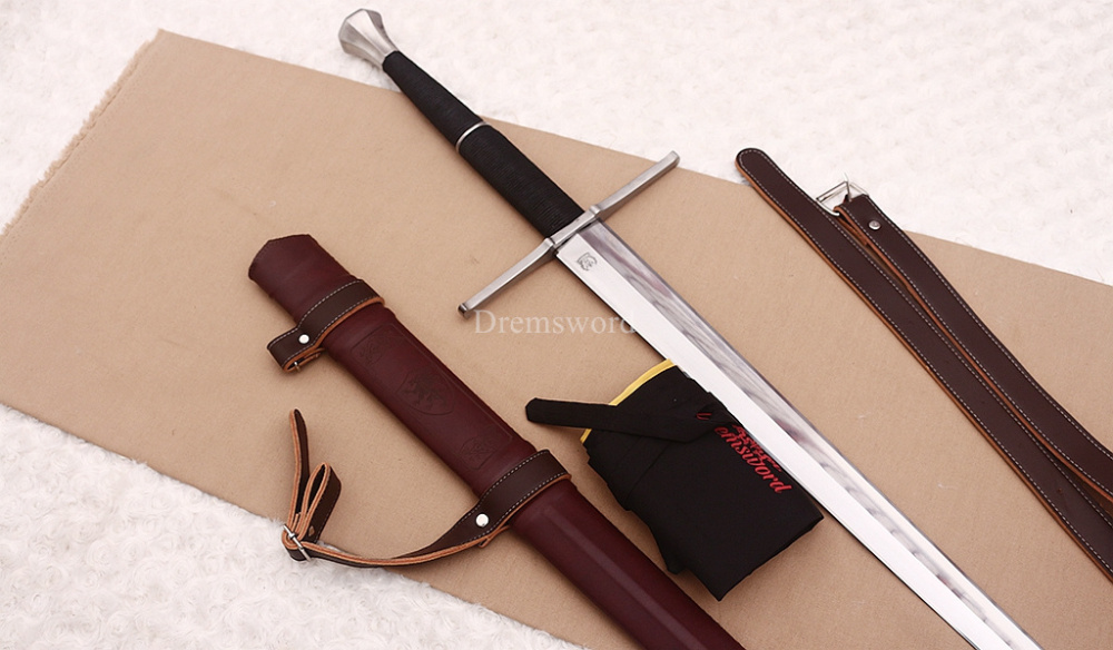 47 inches 9260 Spring Steel European Sword Battle Ready Leather Sheath Double Edge Sword Stainless Steel Fittings