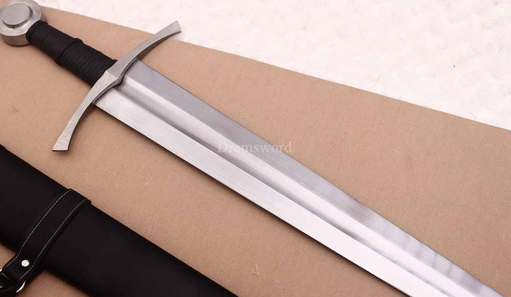 39 inches 9260 Spring Steel European Sword Battle Ready Leather Sheath Double Edge Sword Stainless Steel Fittings
