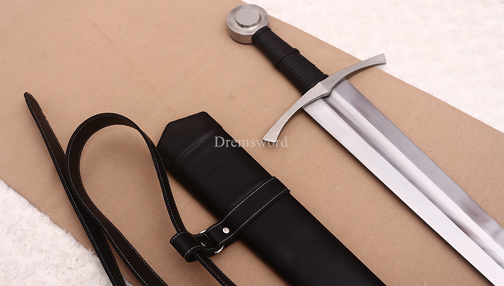 39 inches 9260 Spring Steel European Sword Battle Ready Leather Sheath Double Edge Sword Stainless Steel Fittings