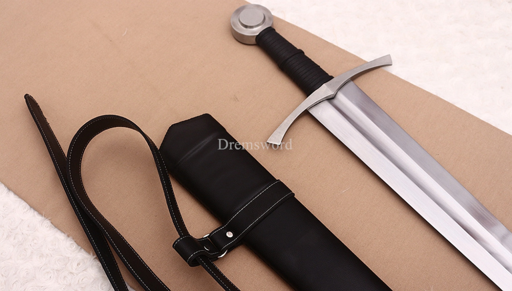 39 inches 9260 Spring Steel European Sword Battle Ready Leather Sheath Double Edge Sword Stainless Steel Fittings