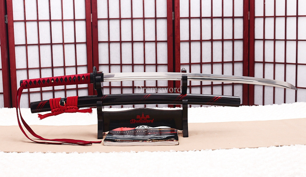 Handmade 9260 Spring Steel Katana Japanese Samurai Functional Red Sword Full Tang Unokubi Zukuri for Battle