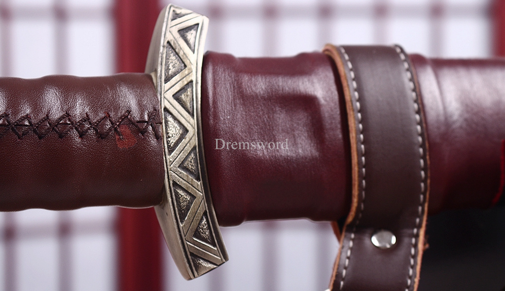 35 inches Damascus Folded Steel European Sword Battle Ready Brown Leather Sheath Double Edge Sword Stainless Steel Fittings