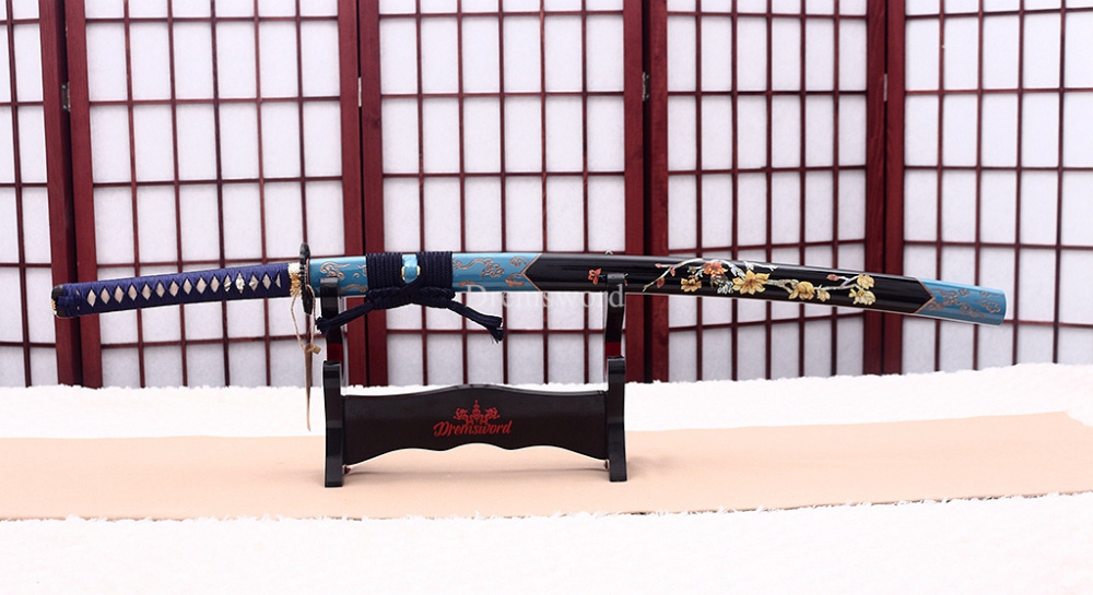 T10 Steel Clay Tempered Hand Abrasive Blue Katana Japanese Samurai  Sword Sharp Shinogi-Zukuri Battle Ready Sharp