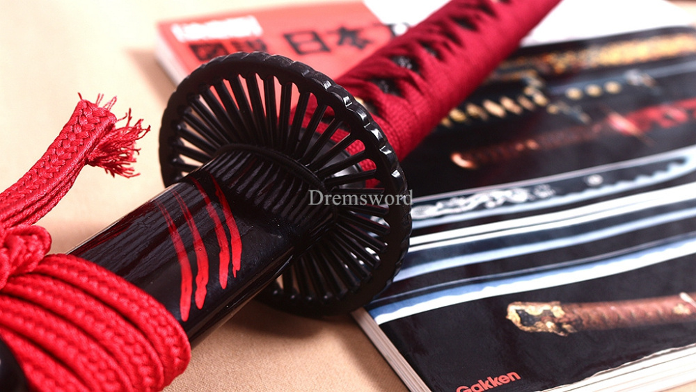 Handmade 9260 Spring Steel Katana Japanese Samurai Functional Red Sword Full Tang Unokubi Zukuri for Battle