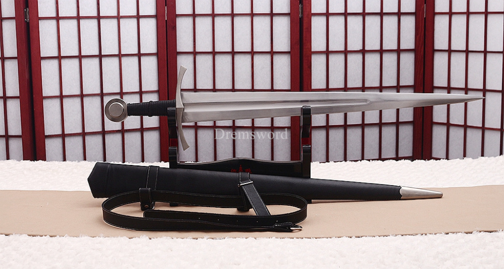 39 inches 9260 Spring Steel European Sword Battle Ready Leather Sheath Double Edge Sword Stainless Steel Fittings