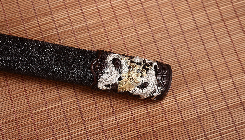 Handmade Self-refined Folded Steel Jian 剑 Traditional Chinese Jian Sword Battle Ready Sharp Black Rayskin Sheath for Collection