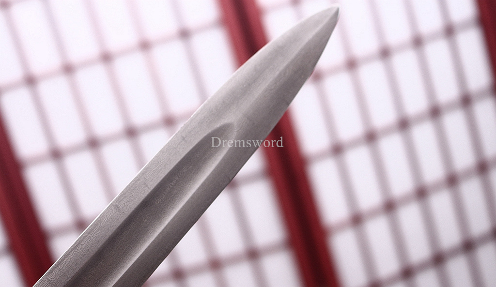 35 inches Damascus Folded Steel European Sword Battle Ready Brown Leather Sheath Double Edge Sword Stainless Steel Fittings