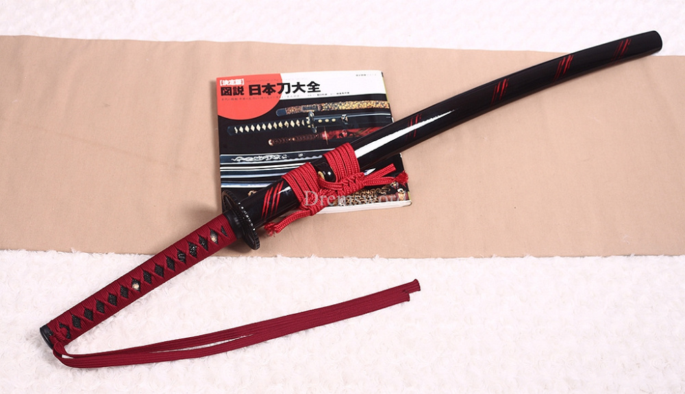 Handmade 9260 Spring Steel Katana Japanese Samurai Functional Red Sword Full Tang Unokubi-Zukuri for Battle