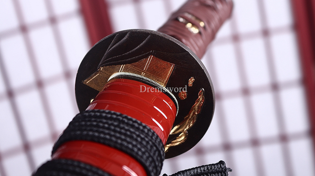 Handmade 9260 Spring Steel Wakizashi Japanese Samurai Functional Sword Full Tang Kogarasu-Maru Zukuri Red