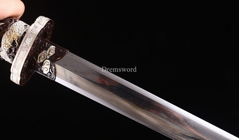 Handmade Self-refined Folded Steel Jian 剑 Traditional Chinese Jian Sword Battle Ready Sharp Black Rayskin Sheath for Collection