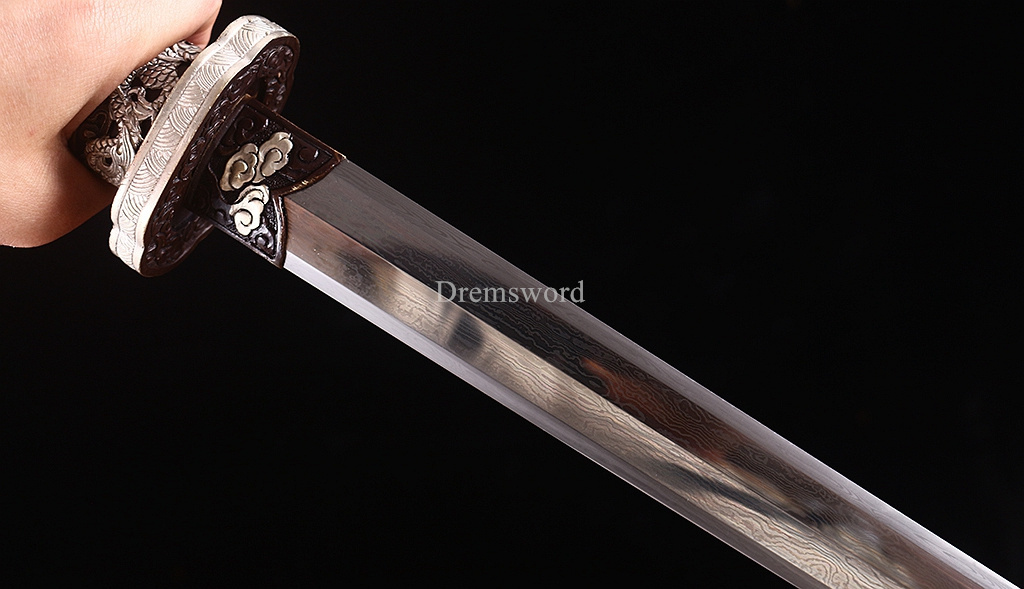Damascus Folded Steel Han Jian Traditional Chinese Sword Handmade