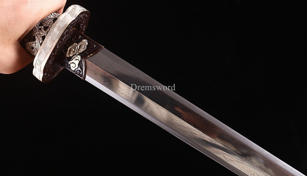 Handmade Self-refined Folded Steel Jian 剑 Traditional Chinese Jian Sword Battle Ready Sharp Black Rayskin Sheath for Collection