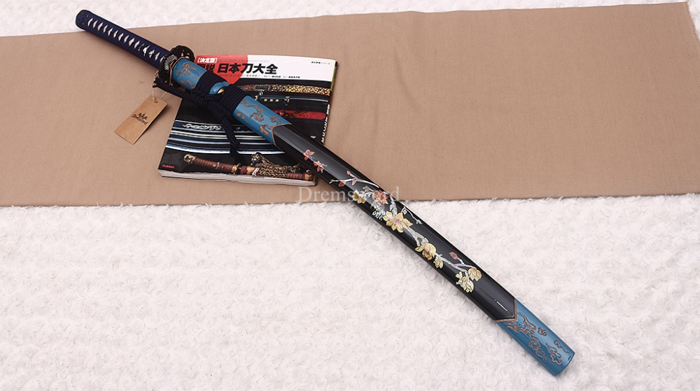 T10 Steel Clay Tempered Hand Abrasive Blue Katana Japanese Samurai  Sword Sharp Shinogi-Zukuri Battle Ready Sharp