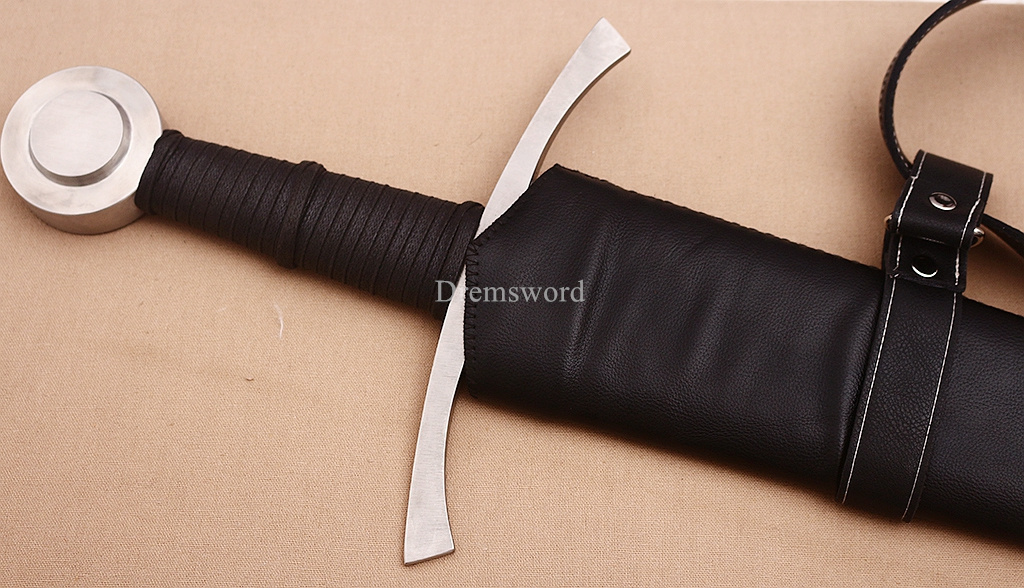 39 inches 9260 Spring Steel European Sword Battle Ready Leather Sheath Double Edge Sword Stainless Steel Fittings
