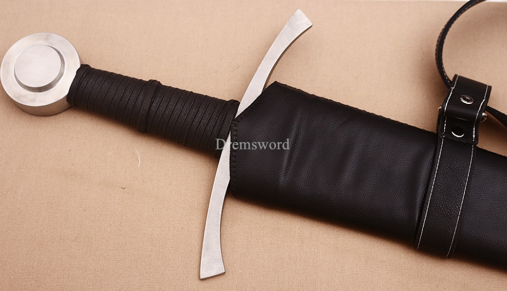 39 inches 9260 Spring Steel European Sword Battle Ready Leather Sheath Double Edge Sword Stainless Steel Fittings