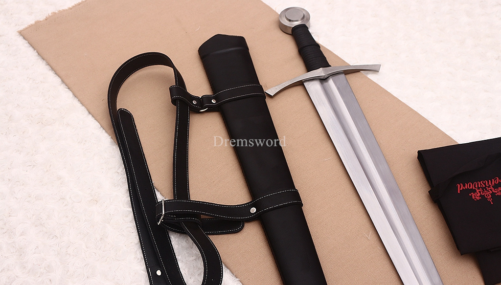 39 inches 9260 Spring Steel European Sword Battle Ready Leather Sheath Double Edge Sword Stainless Steel Fittings