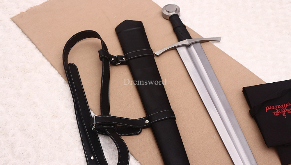 39 inches 9260 Spring Steel European Sword Battle Ready Leather Sheath Double Edge Sword Stainless Steel Fittings