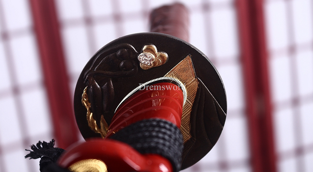 Handmade 9260 Spring Steel Wakizashi Japanese Samurai Functional Sword Full Tang Kogarasu-Maru Zukuri Red