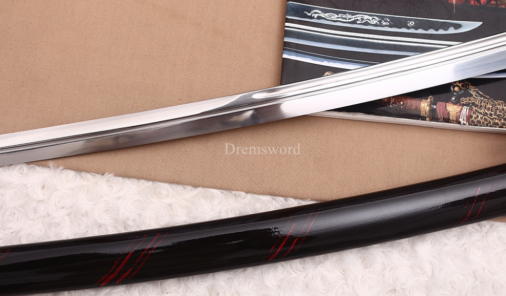 Handmade 9260 Spring Steel Katana Japanese Samurai Functional Red Sword Full Tang Unokubi Zukuri for Battle