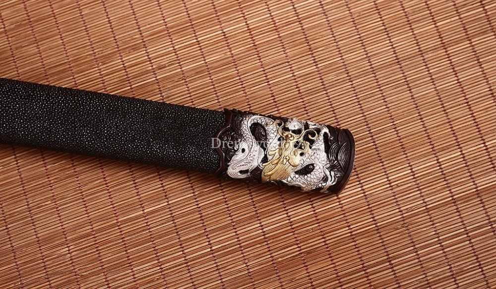 Handmade Self-refined Folded Steel Jian 剑 Traditional Chinese Jian Sword Battle Ready Sharp Black Rayskin Sheath for Collection