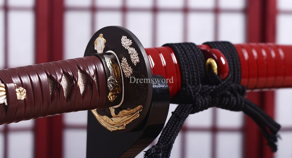 Handmade 9260 Spring Steel Wakizashi Japanese Samurai Functional Sword Full Tang Kogarasu-Maru Zukuri Red