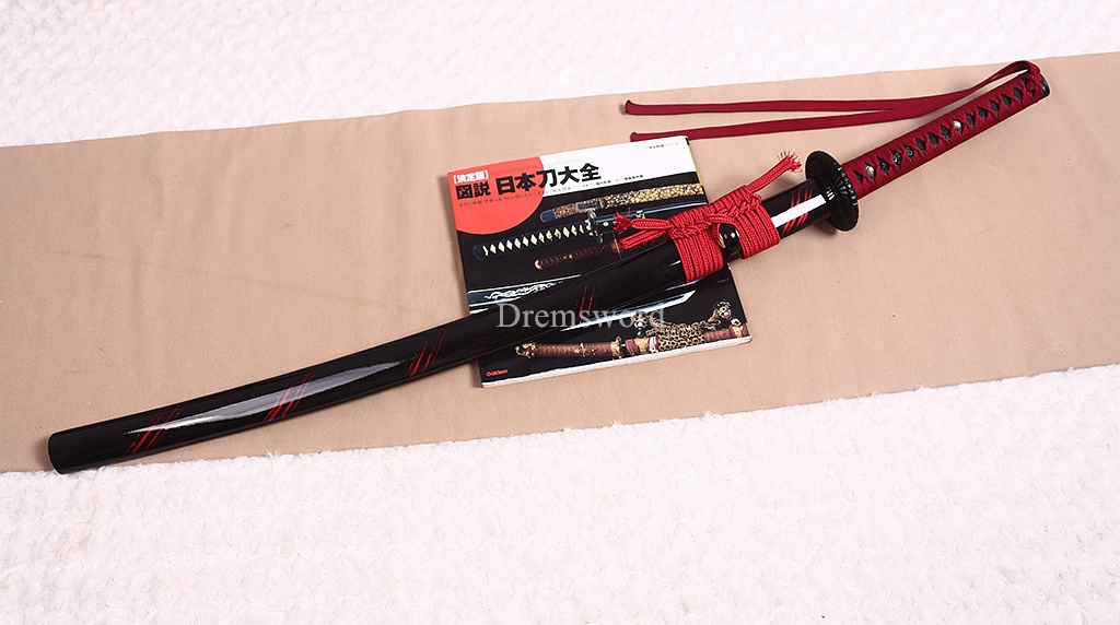 Handmade 9260 Spring Steel Katana Japanese Samurai Functional Red Sword Full Tang Unokubi Zukuri for Battle