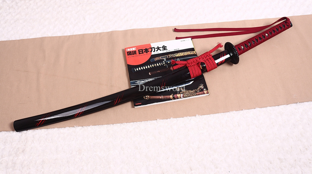 Handmade 9260 Spring Steel Katana Japanese Samurai Functional Red Sword Full Tang Unokubi Zukuri for Battle