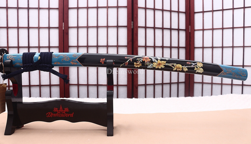 T10 Steel Clay Tempered Hand Abrasive Blue Katana Japanese Samurai  Sword Sharp Shinogi-Zukuri Battle Ready Sharp