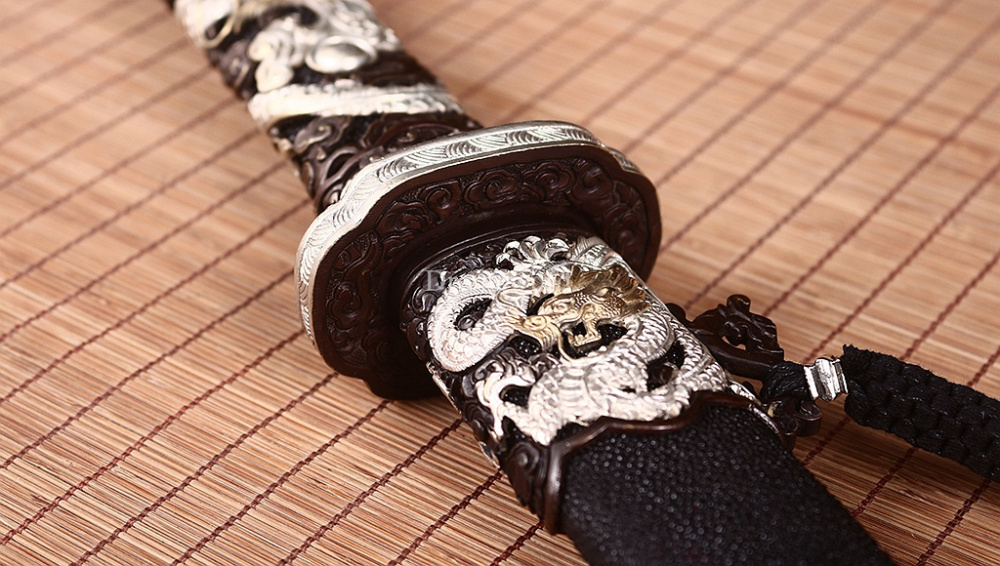 Handmade Self-refined Folded Steel Jian 剑 Traditional Chinese Jian Sword Battle Ready Sharp Black Rayskin Sheath for Collection