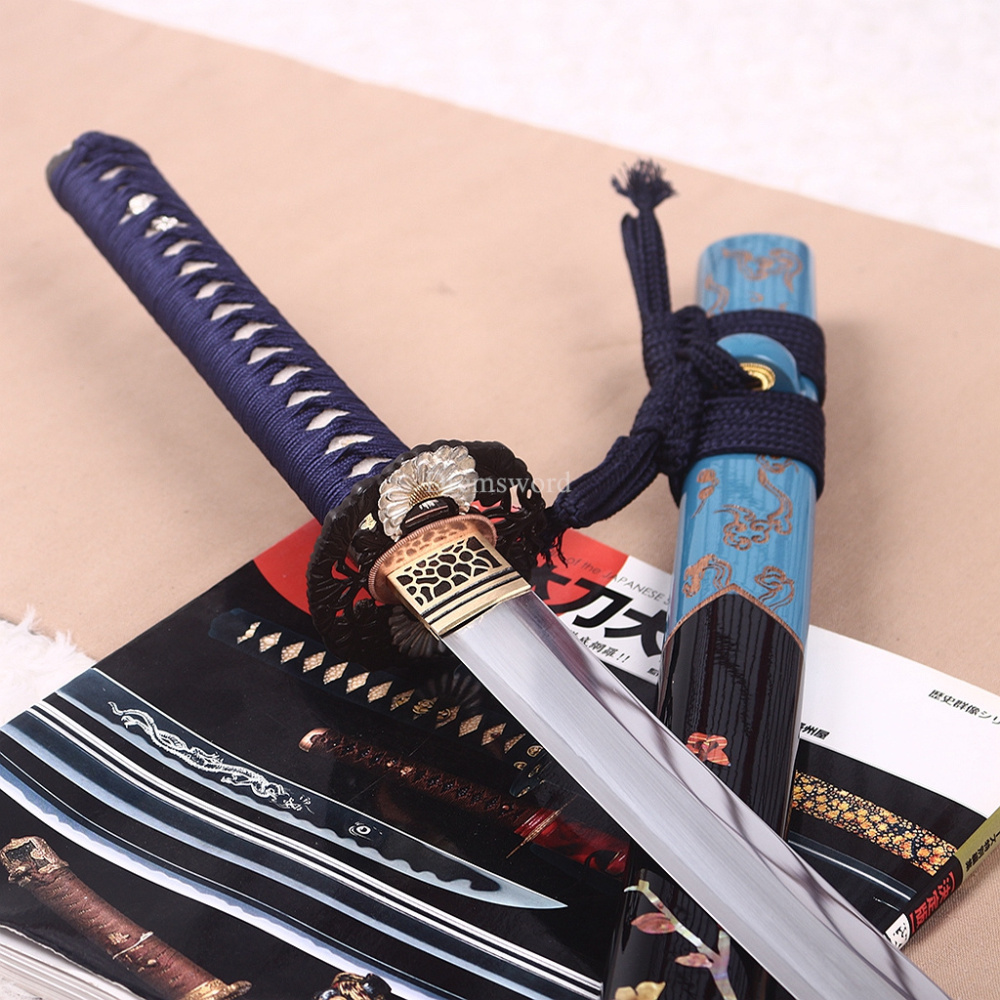 T10 Steel Clay Tempered Hand Abrasive Blue Katana Japanese Samurai  Sword Sharp Shinogi-Zukuri Battle Ready Sharp