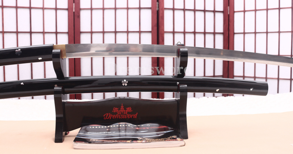 Folded Steel Clay Tempered Shirasaya Kill Bill Oren Ishi Katana Sword Japanese Samurai Sword Sharp Shinogi-Zukuri Black