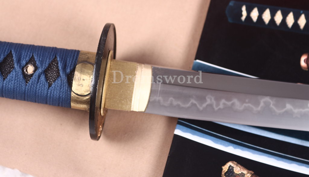 T10 Clay Tempered Hadori Polishing Choji Hamon Katana Japanese Samurai Sword SHINOGI-ZUKURI Full Tang Rayskin Saya Black