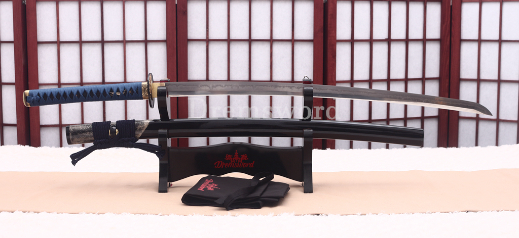 T10 Clay Tempered Hadori Polishing Choji Hamon Katana Japanese Samurai Sword SHINOGI-ZUKURI Full Tang Rayskin Saya Black