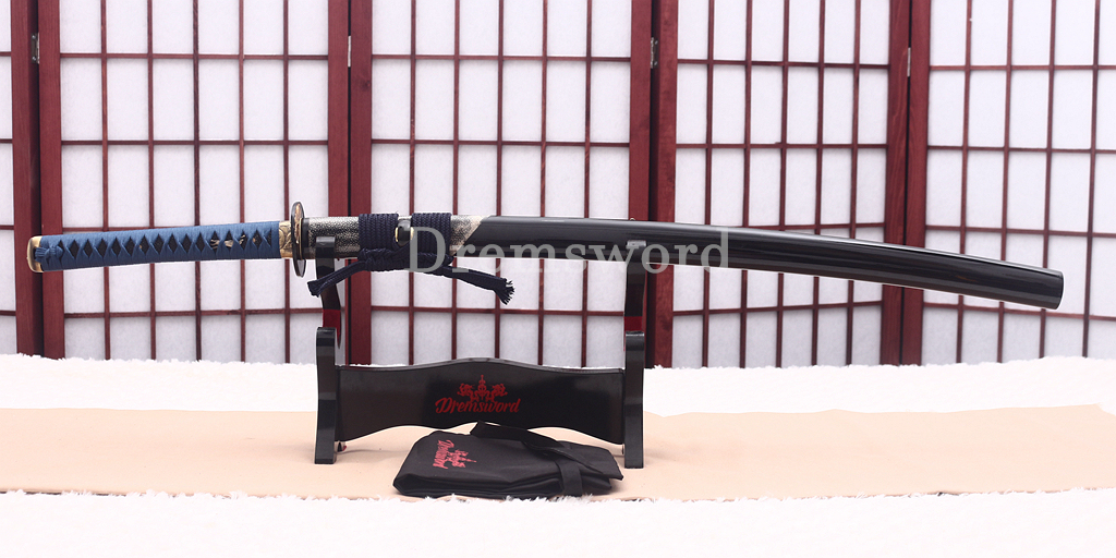 T10 Clay Tempered Hadori Polishing Choji Hamon Katana Japanese Samurai Sword SHINOGI-ZUKURI Full Tang Rayskin Saya Black