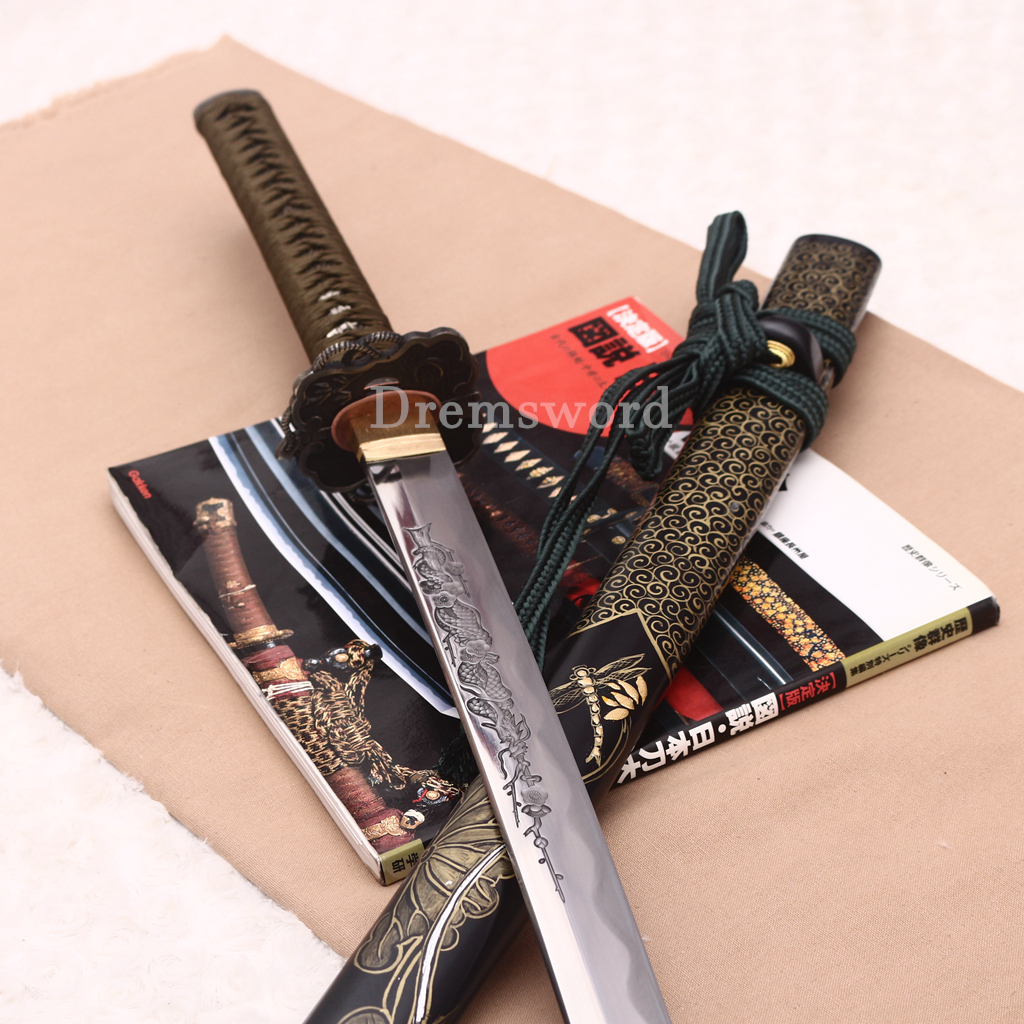 Handmade Self-refined Chinese Tamahagane Katana Japanese Samurai Sword Battle Ready Shinogi Zukuri Hand Painting Saya