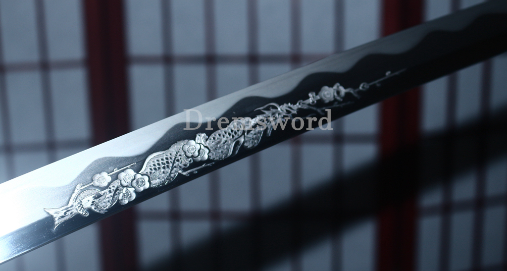 Handmade Self-refined Chinese Tamahagane Katana Japanese Samurai Sword Battle Ready Shinogi Zukuri Hand Painting Saya