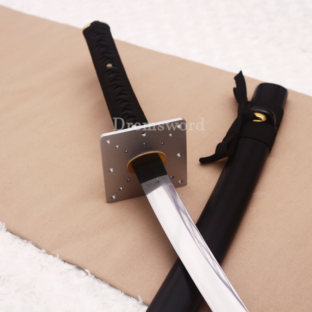 L6 Steel KO Katana 3.5" Iron Tsuba Japanese Samurai Sword for Battle & Practice SHINOGI-ZUKURI Black