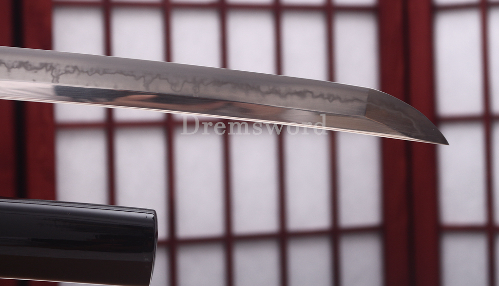 T10 Clay Tempered Hadori Polishing Choji Hamon Katana Japanese Samurai Sword SHINOGI-ZUKURI Full Tang Rayskin Saya Black